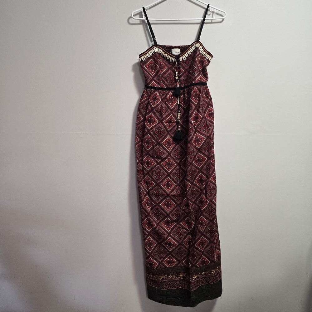 Label Ritu Kimar Elegant Burgundy and Black Maxi Dress Shells Embellishment